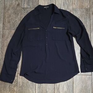 Express Dark Blue Shirt with Metallic Details